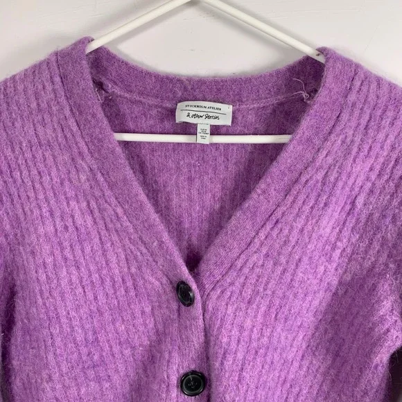 & Other Stories Cardigan Sweater Alpaca & Wool Purple Cropped Women M Coquette - Picture 5 of 11